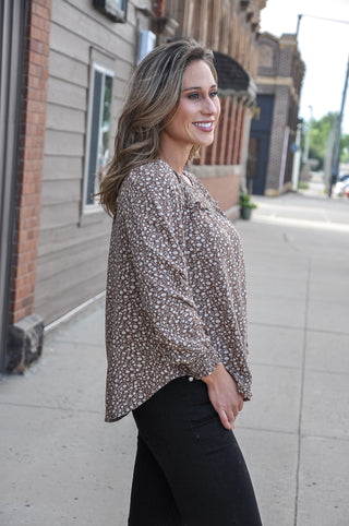 Long Sleeve Smocked Floral Blouse