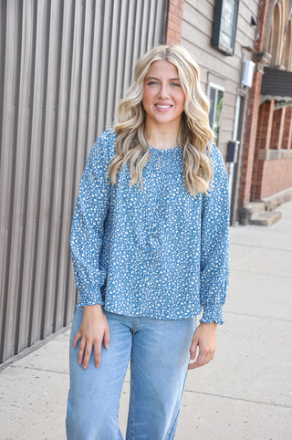 Long Sleeve Smocked Floral Blouse