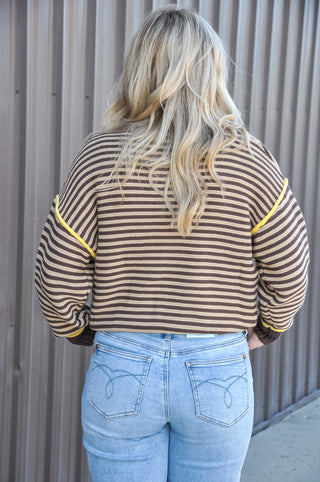 Long Sleeve Stripe Sweater Top w/Contrast Rib