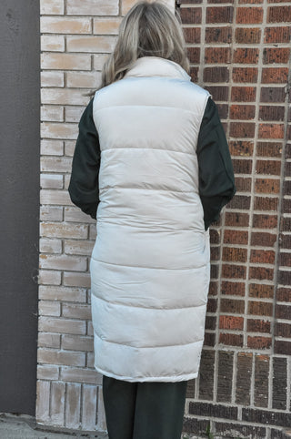 Long Zip Front Puffer Vest