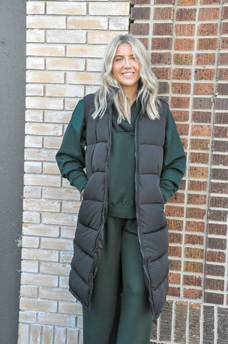 Long Zip Front Puffer Vest