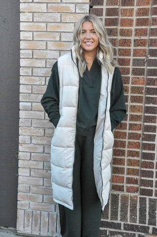 Long Zip Front Puffer Vest