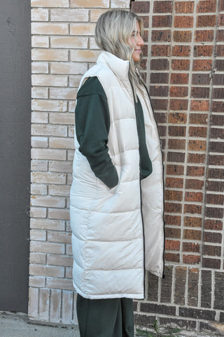 Long Zip Front Puffer Vest