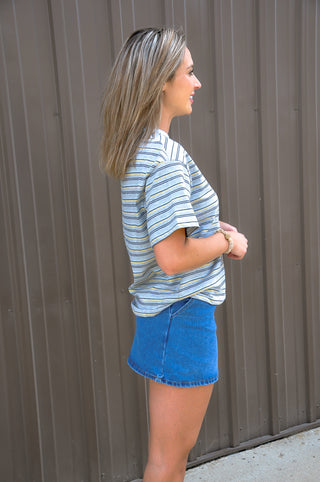 Oversized Short Sleeve Stripe Top