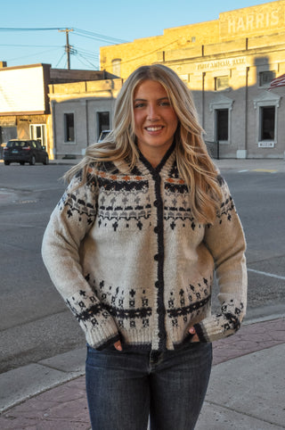 Lt Grey Abstract Intarsia Hooded Cardigan