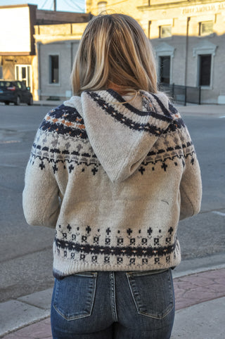 Lt Grey Abstract Intarsia Hooded Cardigan