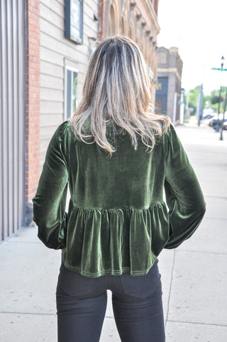 Luxe String Tied Velvet Top in Hunter Green