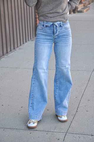 Mr. Retro High Rise Wide Leg Jeans w/Fold-Over Waistband