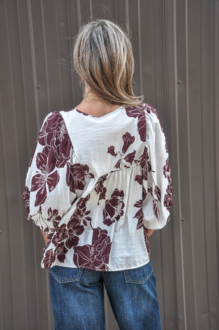 Marsala Brown Floral Print Blouse