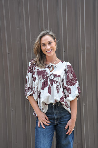 Marsala Brown Floral Print Blouse