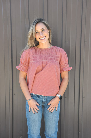 Marsala Plaid Smocked Blouse