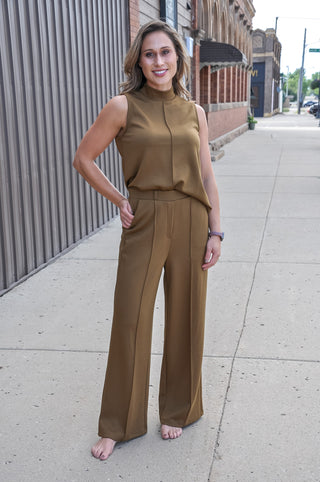 Martini Olive Top & Wide Leg Pants Set