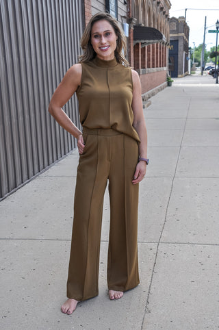 Martini Olive Top & Wide Leg Pants Set