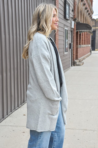 Maxi Open Cardigan w/Roll Pocket Detail