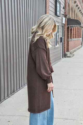 The Maxi Open Cardigan in Chocolate is the ultimate fall layering piece — effortlessly chic, incredibly cozy, and styled with a fashion-forward balloon sleeve detail that sets it apart from your average cardigan.