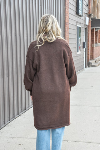 The Maxi Open Cardigan in Chocolate is the ultimate fall layering piece — effortlessly chic, incredibly cozy, and styled with a fashion-forward balloon sleeve detail that sets it apart from your average cardigan.