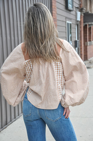 Meadow Check Balloon LS Top, view 3 | JQ Clothing Co.