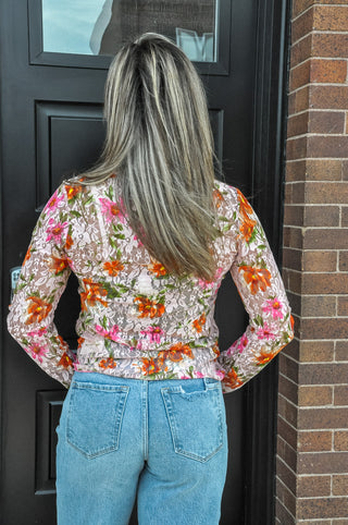 Merrow Hem Floral Mesh Top | JQ Clothing Co.