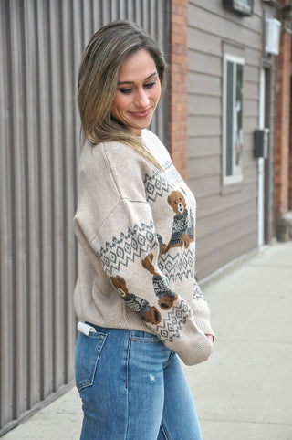 Merry Teddy Crew Knit Sweater