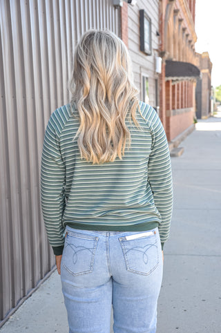 Micro Brushed Stripe Ribbed Crew Neck Top