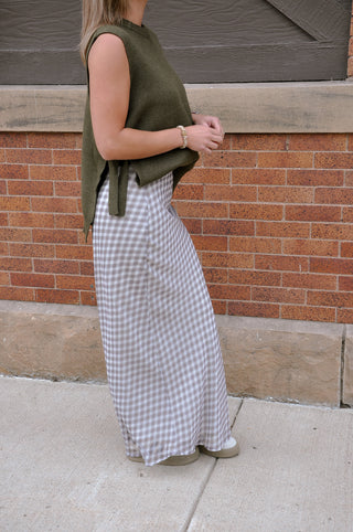 Micro Plaid Chiffon Bias Maxi Skirt