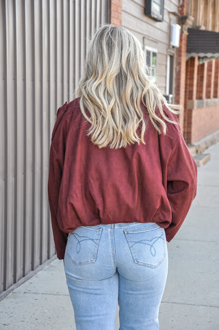 Microsuede Bubble Hem Jacket