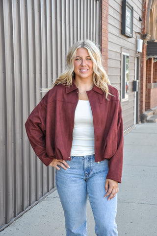 Microsuede Bubble Hem Jacket