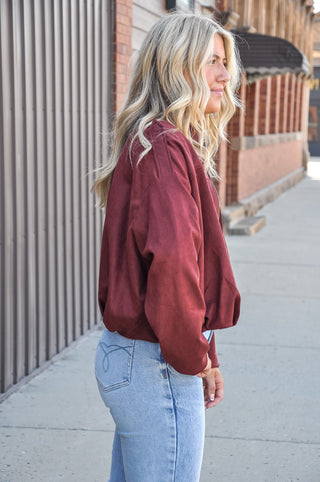 Microsuede Bubble Hem Jacket