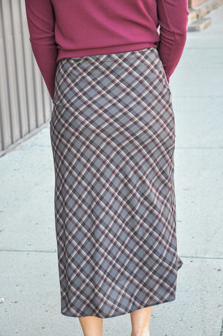 Mid Rise Bias Check Plaid Midi Skirt