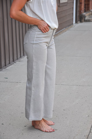 Mid Rise Wide Leg Plaid Pants, view 3