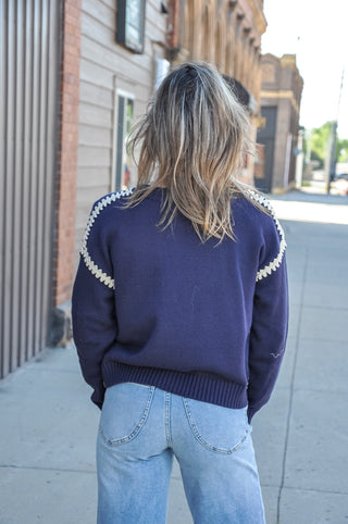 Midnight Crochet Stitch Drop Shoulder Sweater
