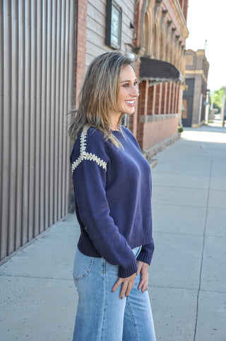 Midnight Crochet Stitch Drop Shoulder Sweater