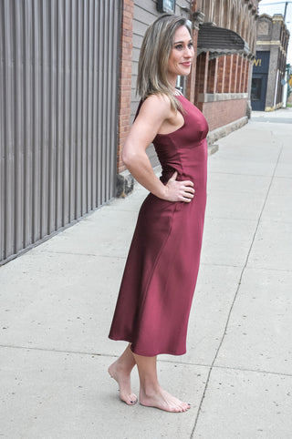 Turning Heads Satin Midi Dress, view 2 | JQ Clothing Co.