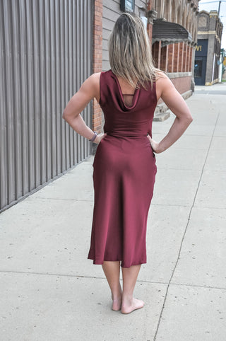 Turning Heads Satin Midi Dress, view 3 | JQ Clothing Co.