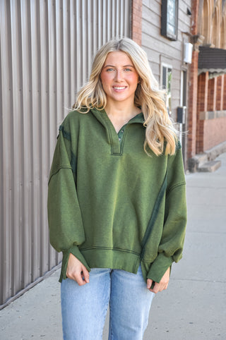 Mineral Wash Snap Collar Pullover