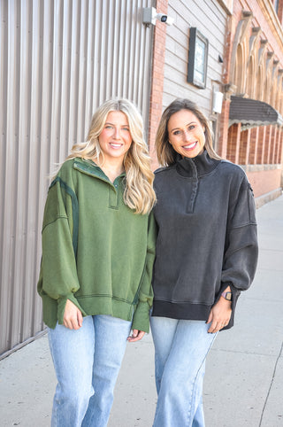 Mineral Wash Snap Collar Pullover