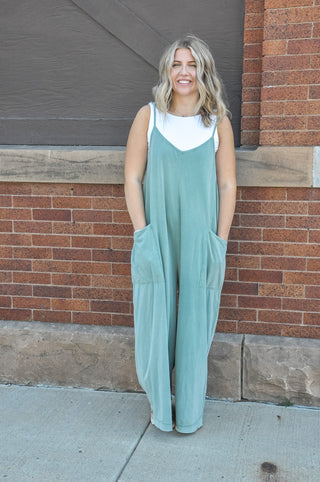 Mineral Washed Cotton Span Jumpsuit