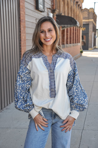 Mineral Washed Seam Detail Ecru LS Top