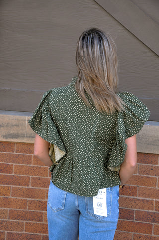 Mini Floral Print Flutter Sleeve Blouse