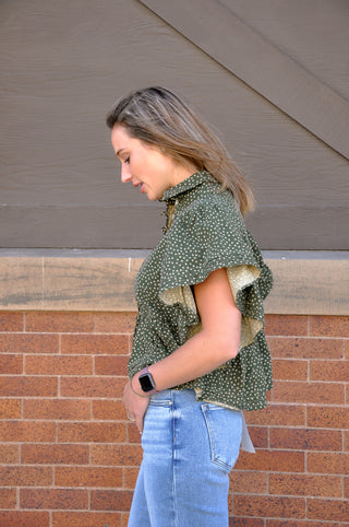 Mini Floral Print Flutter Sleeve Blouse