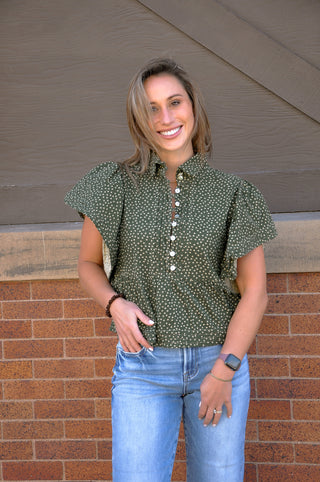 Mini Floral Print Flutter Sleeve Blouse