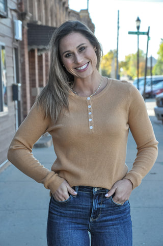 Mini Waffle Button Crew Knit