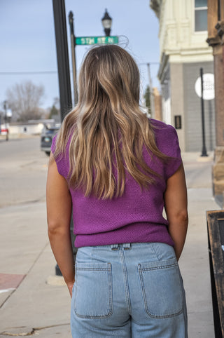 Mini Waffle Textured Cap Sleeve Sweater