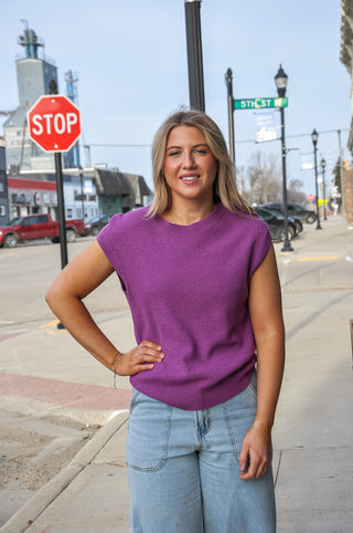 Mini Waffle Textured Cap Sleeve Sweater