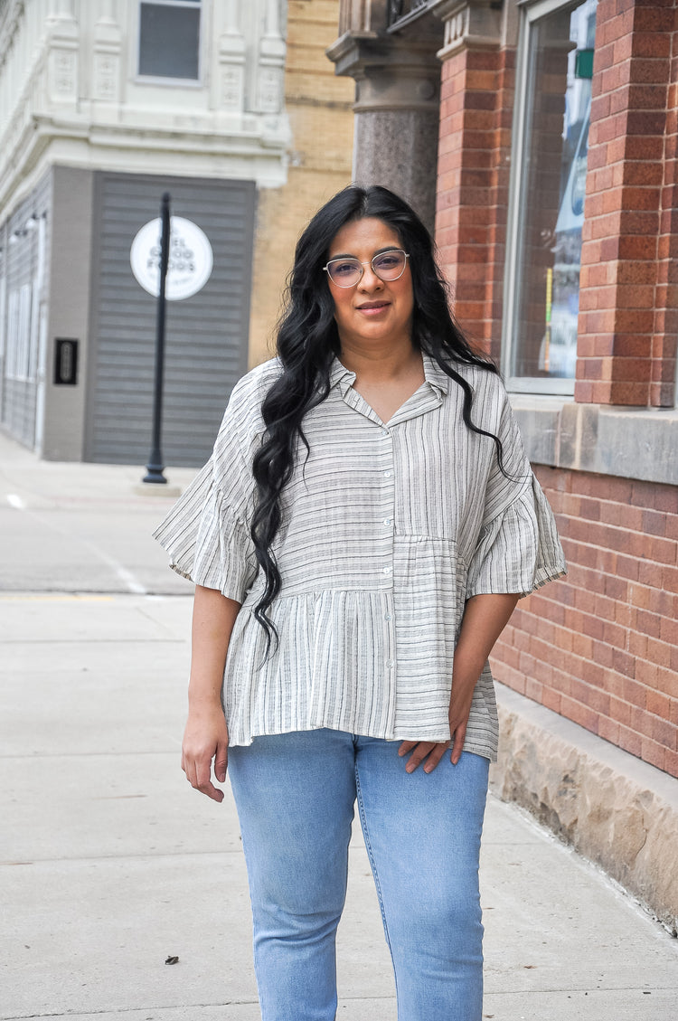 MisMatched Stripe Taupe Blouse