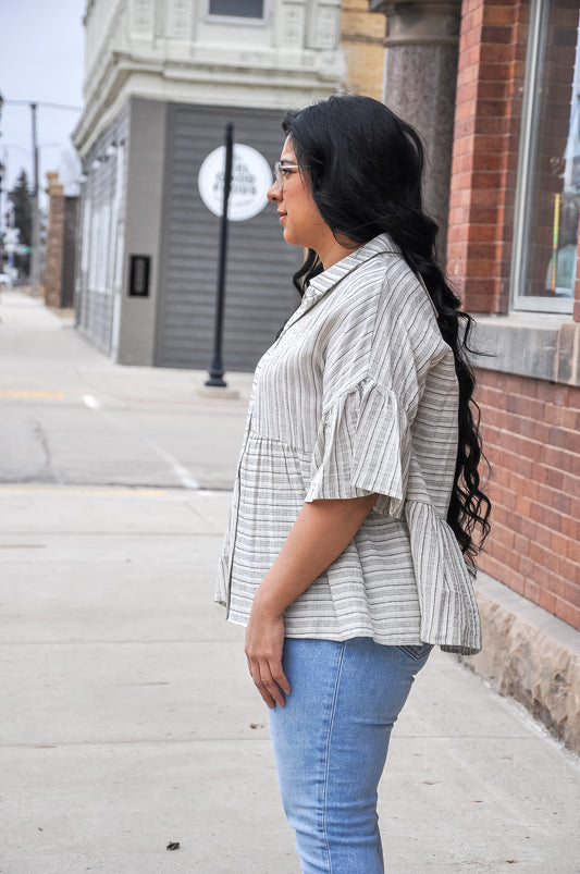 MisMatched Stripe Taupe Blouse