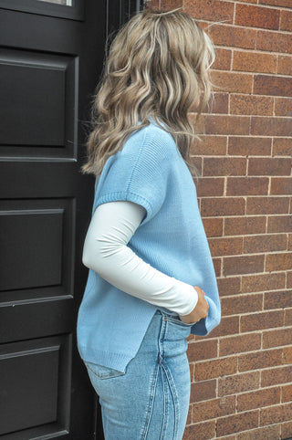 Misha Misty Blue Drop Shoulder Top