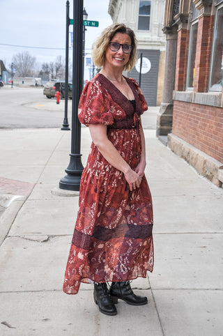 Mix Printed Rust Mini Dress