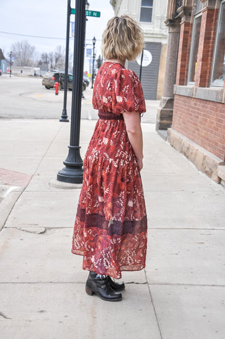 Mix Printed Rust Mini Dress