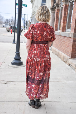 Mix Printed Rust Mini Dress